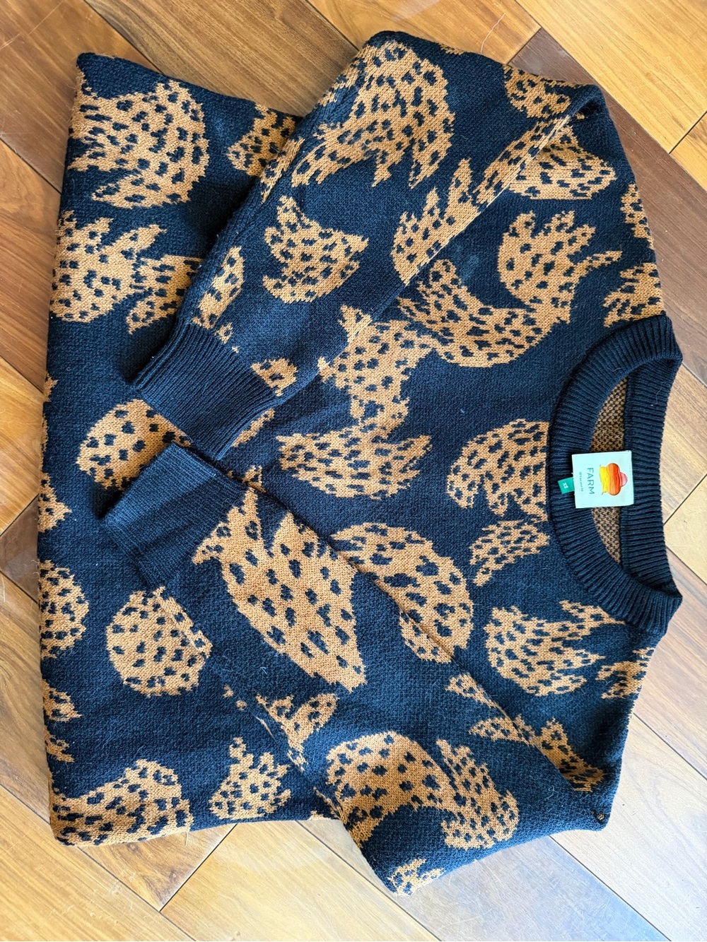 FARM Rio Black & Brown Crewneck Animal-Print Sweater